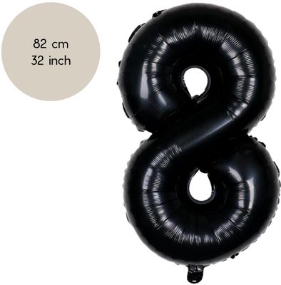 Fienosa Cijfer Ballonnen nummer 8 - Zwart - 82 cm - Helium Ballon - Verjaardag ballon - Verjaardag versiering - Leeftijd verjaardag - Verjaardagsballon - Verjaardag
