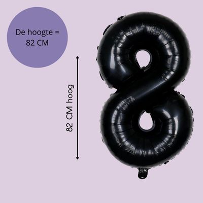 Fienosa Cijfer Ballonnen nummer 8 - Zwart - 82 cm - Helium Ballon - Verjaardag ballon - Verjaardag versiering - Leeftijd verjaardag - Verjaardagsballon - Verjaardag