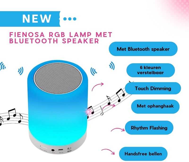 Fienosa RGB Touch Lamp met Bluetooth Speaker – USB Oplaadbaar fienosa rgb lamp bluetooth speaker