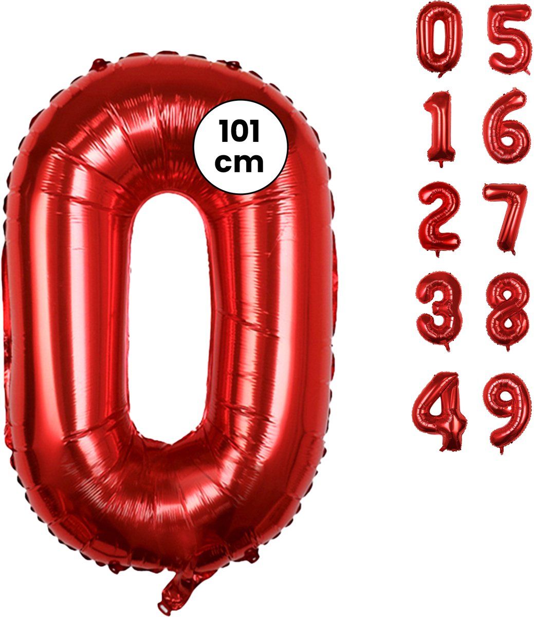 Fienosa Cijfer Ballonnen nummer 0 - Rood - 101 cm - XL Groot - Helium Ballon - Verjaardag Ballon - Leeftijd verjaardag - Verjaardagsballon - Verjaardag