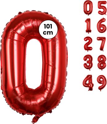 Fienosa Cijfer Ballonnen nummer 0 - Rood - 101 cm - XL Groot - Helium Ballon - Verjaardag Ballon - Leeftijd verjaardag - Verjaardagsballon - Verjaardag