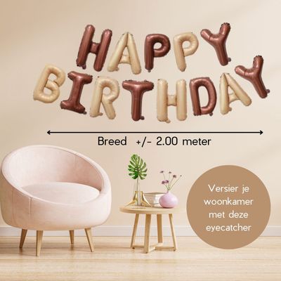 Fienosa Happy Birthday Verjaardag Versiering - Bruin - Beige - 37 cm Letters - Happy Birthday Slinger - Happy Birthday versiering - Ballonnen Verjaardag - Verjaardag Decoratie - 2 kleurig happy