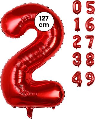 Fienosa Cijfer Ballonnen nummer 2 - Rood - 127 cm - XXL Groot - Helium Ballon - Verjaardag Ballon - Leeftijd verjaardag - Verjaardagsballon - Verjaardag