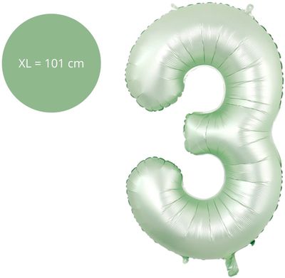 Fienosa Cijfer Ballonnen - Nummer 3 - Groen Pastel Kleur - 101 cm - XL Groot - Helium Ballon - Verjaardag Ballon - Verjaardag versiering - Leeftijd verjaardag - Verjaardagsballon - Verjaardag