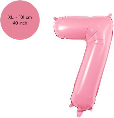 Cijfer Ballonnen Roze 7 - Nummer 7 - Roze - 101 cm - Helium Ballon - Verjaardag Versiering - Verjaardag Ballon - Leeftijd
