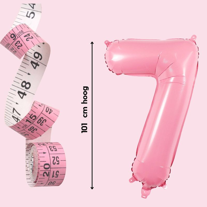 Cijfer Ballonnen Roze 7 - Nummer 7 - Roze - 101 cm - Helium Ballon - Verjaardag Versiering - Verjaardag Ballon - Leeftijd