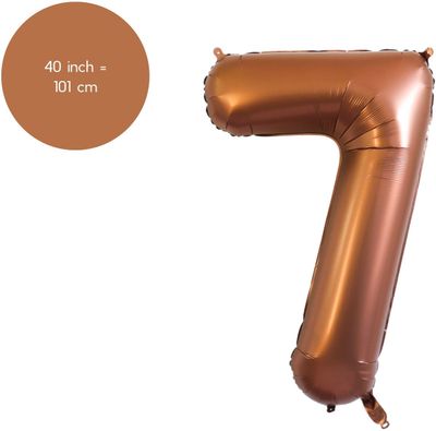 Fienosa Cijfer Ballonnen - Nummer 7 - Bruin - Kleur - 101 cm - XL Groot - Helium Ballon - Verjaardag Ballon - Verjaardag versiering - Leeftijd verjaardag - Verjaardagsballon - Verjaardag