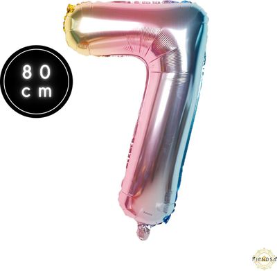 Fienosa Cijfer Ballonnen nummer 7 - Regenboog kleuren - 82 cm - Helium Ballon - Leeftijd verjaardag - Verjaardagsballon - Verjaardag