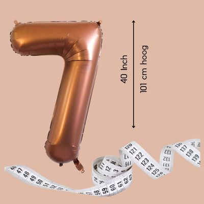 Fienosa Cijfer Ballonnen - Nummer 7 - Bruin - Kleur - 101 cm - XL Groot - Helium Ballon - Verjaardag Ballon - Verjaardag versiering - Leeftijd verjaardag - Verjaardagsballon - Verjaardag