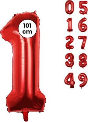 Fienosa Cijfer Ballonnen nummer 1 - Rood - 101 cm - XL Groot - Helium Ballon - Verjaardag Ballon - Leeftijd verjaardag - Verjaardagsballon - Verjaardag
