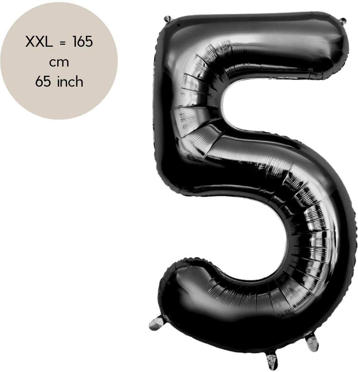 Fienosa Cijfer Ballonnen nummer 5 - Zwart - 165 cm - Helium Ballon - Verjaardag ballon - Verjaardag versiering - Leeftijd verjaardag - Verjaardagsballon - Verjaardag