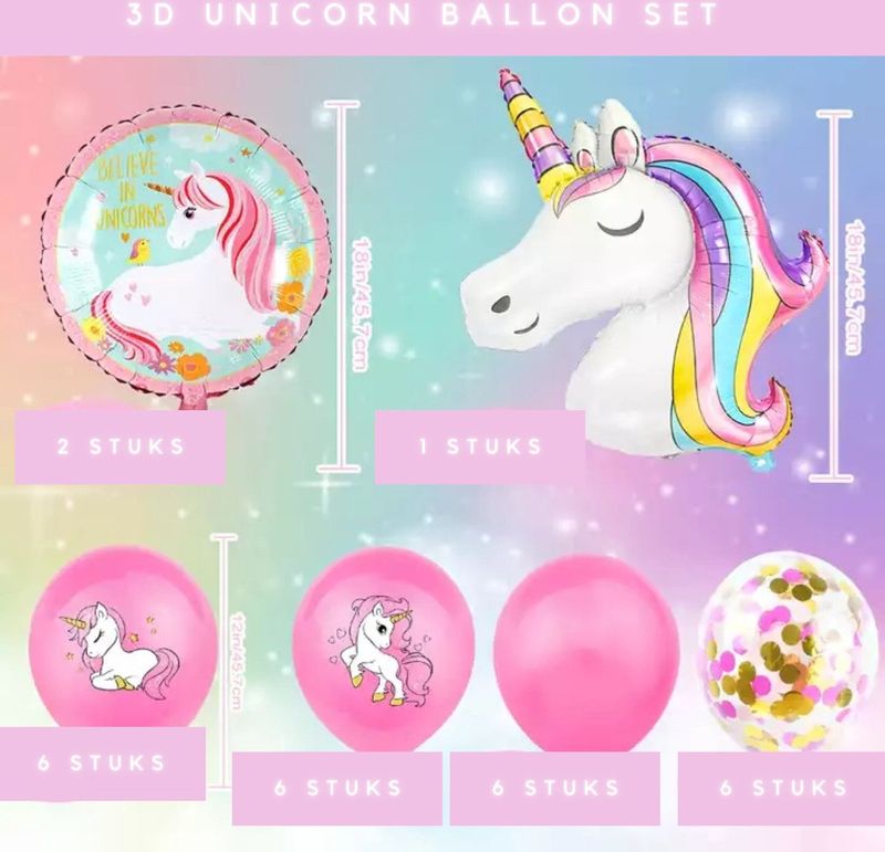 Unicorn Ballonnen Set - Happy Birthday Slinger - Eenhoorn Versiering Verjaardag - 28 items - Verjaardag Versiering - Unicorn Ballonnen - Fienosa - meisjes verjaardag - themafeest