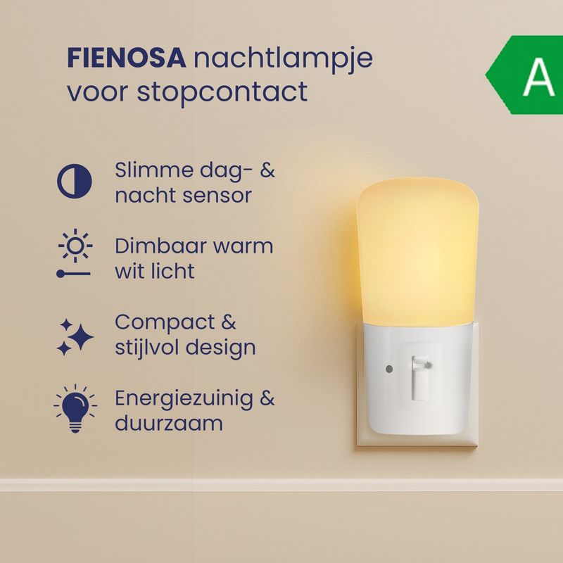 Fienosa Nachtlampje duo verpakking stopcontact met sensor – 2 stuks dimbaar warm wit