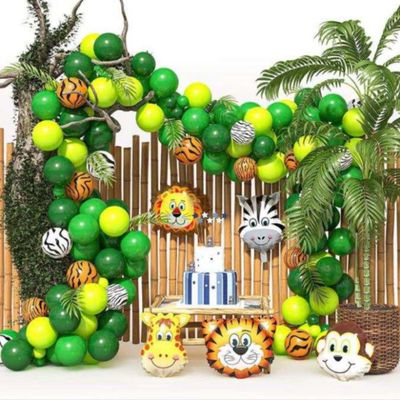 Jungle Ballonnen Versiering plus jungle bladeren - Jungle Thema - Incl. 5 grappige jungle dieren ballonen - XXL Jungle Ballon Set Groot- Jungle Decoratie - Jungle Dieren - 126 items - Verjaardag