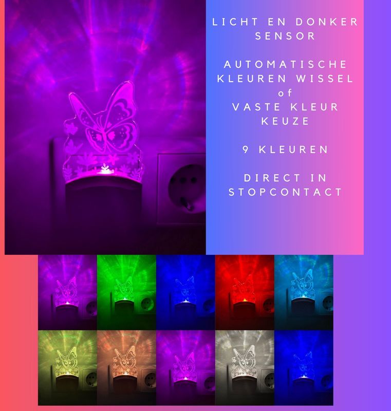 vlinder nachtlampje kinderkamer led
