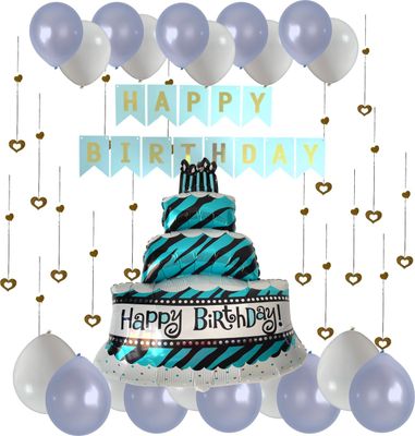 Ballonnen Taart Thema - 75 CM Hoog, Ballonnentaart - 65 Hartjes en 20 ballonnen - Verjaardagstaart Ballon Set - Happy Birthday Taart - Verjaardag Versiering -Slinger - Feest ballonnen