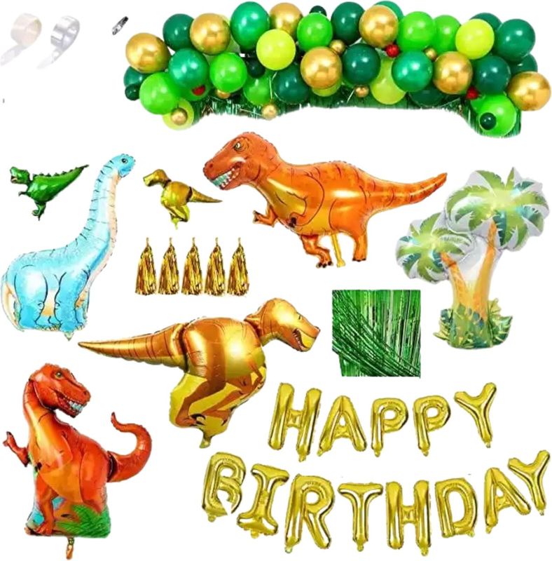 Dino Versiering Verjaardag - Dino thema versiering - Happy Birthday Dino ballon - Dino Ballon Set Groot- Dinosaurus Versiering - 65 items - Verjaardag Versiering - Happy Birthday Ballonnen - Fienosa