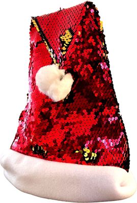 Fienosa Kerstmuts Glitter Pailletten - Rood - Goud - Omvang 25 cm - Kerstcadeau - Kerst - Kerstversiering