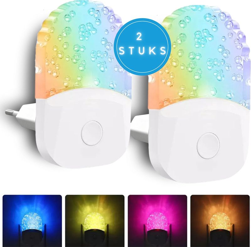 Fienosa RGB Nachtlampje Stopcontact met Sensor – 2 Stuks LED Nachtlicht fienosa rgb nachtlampje stopcontact sensor set van 2