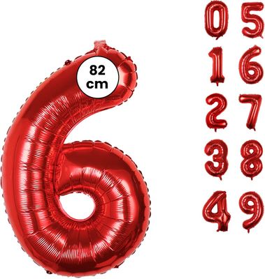Cijfer Ballonnen - Nummer 6 - Rood - 82 cm - Helium Ballon - Fienosa- Leeftijd verjaardag - Verjaardagsballon - Verjaardag