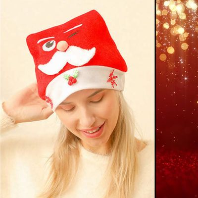 Kerstmuts gezicht Geborduurd - Voelbare Versiersels - 3D - Fienosa - Kerstcadeau - Kerstman muts - Kerst - kerstversiering
