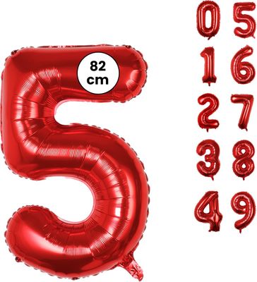 Cijfer Ballonnen - Nummer 5 - Rood - 82 cm - Helium Ballon - Fienosa- Leeftijd verjaardag - Verjaardagsballon - Verjaardag