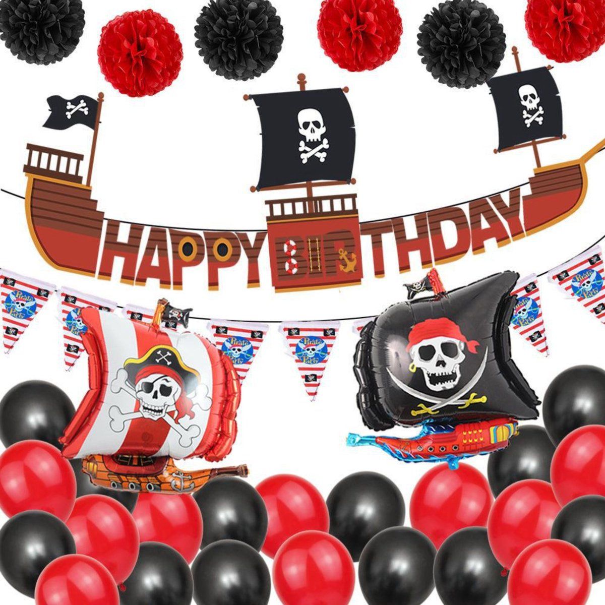 Piraten Ballonnen - Piraten ballonnen set - Happy Birthday Slinger - Piraten Versiering - XXL Piraten Ballon Set Groot- Piraten Decoratie - 32 items - Verjaardag Versiering - Ballonnen - Fienosa-