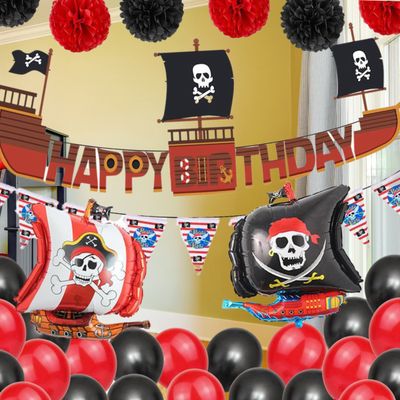 Piraten Ballonnen - Piraten ballonnen set - Happy Birthday Slinger - Piraten Versiering - XXL Piraten Ballon Set Groot- Piraten Decoratie - 32 items - Verjaardag Versiering - Ballonnen - Fienosa-