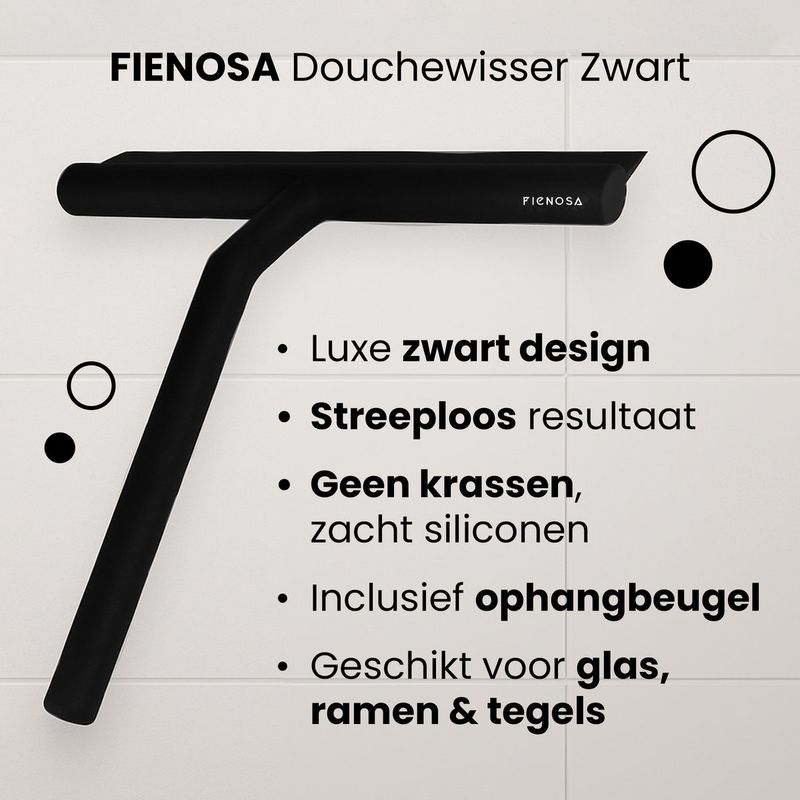 Fienosa Douchewisser Zwart - Douchetrekker - Siliconen Ophanghaak - Raamwisser - cadeau -Badkamer Accessoires - Luxe Trekker Douche - Zacht Siliconen, Modern strak design
