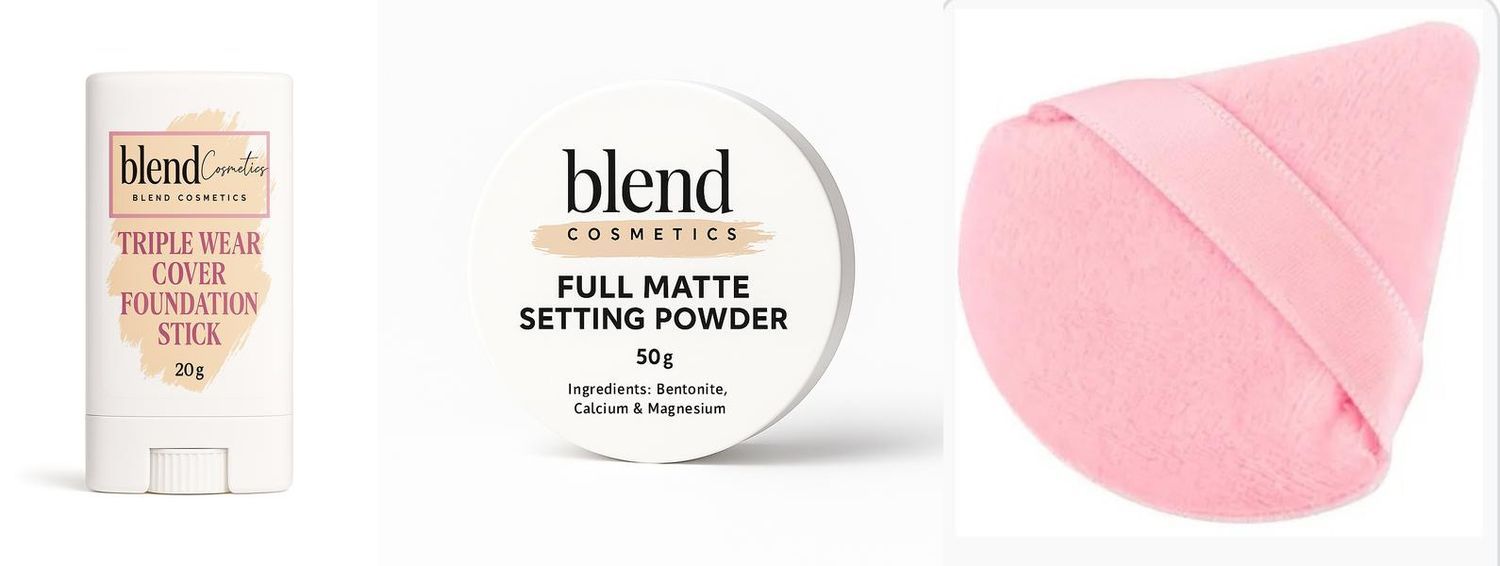 WIN A FRANCHISE - Triple wear cover foundation stick, Full matte setting powder PLUS Beauty Sponge