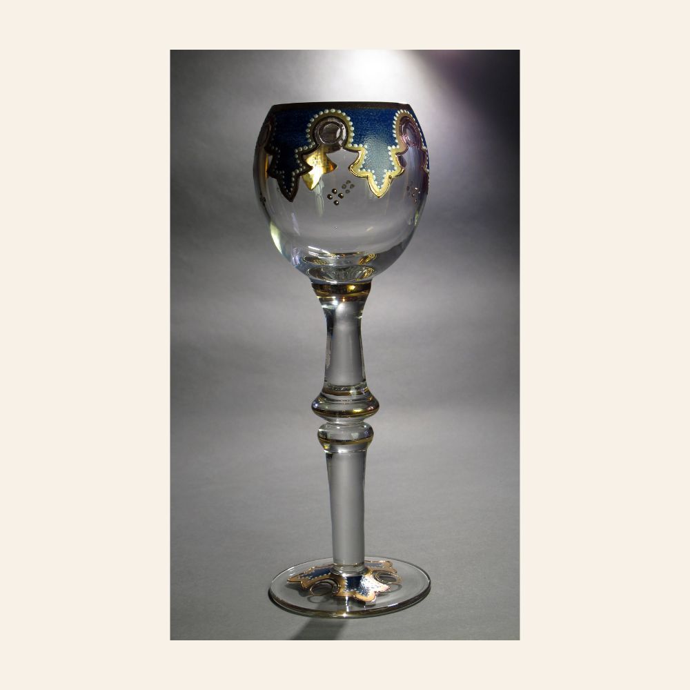 Bohemian Enamel and Gilded Goblet “Cobalt &amp; Gold Arabesque”