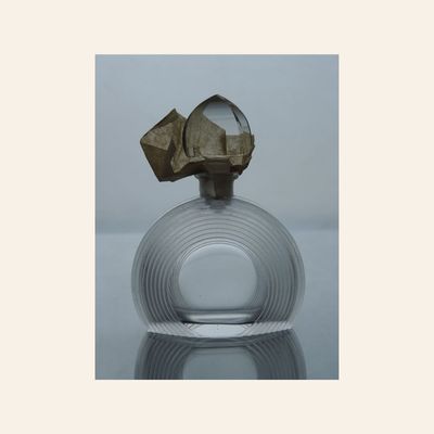 Czech Art Deco Clear Cut Glass Perfume Bottle, Hand-Ground Vanity Bottle, 1930s