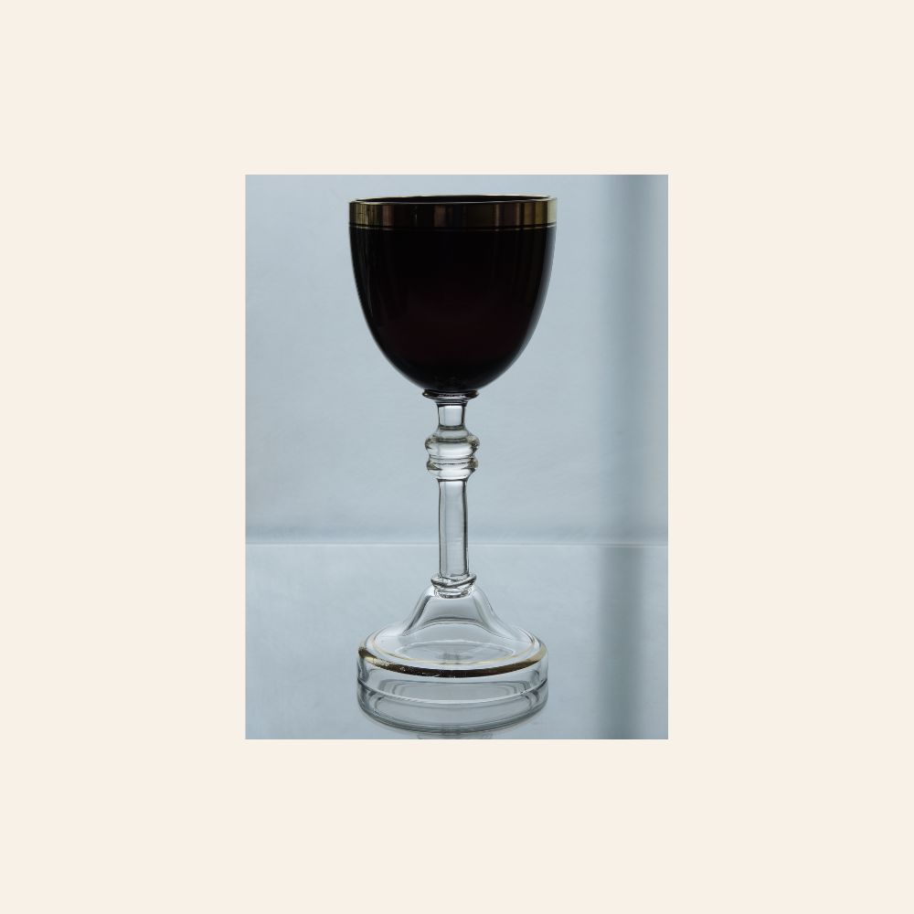 Antique Bohemian Ruby Glass Goblet with Gilded Rim, c. 1900–1920