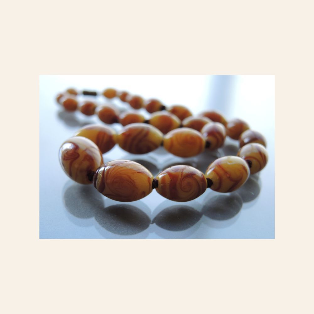 Vintage Czech Marbled Art Glass Bead Necklace, 1920s–1940s