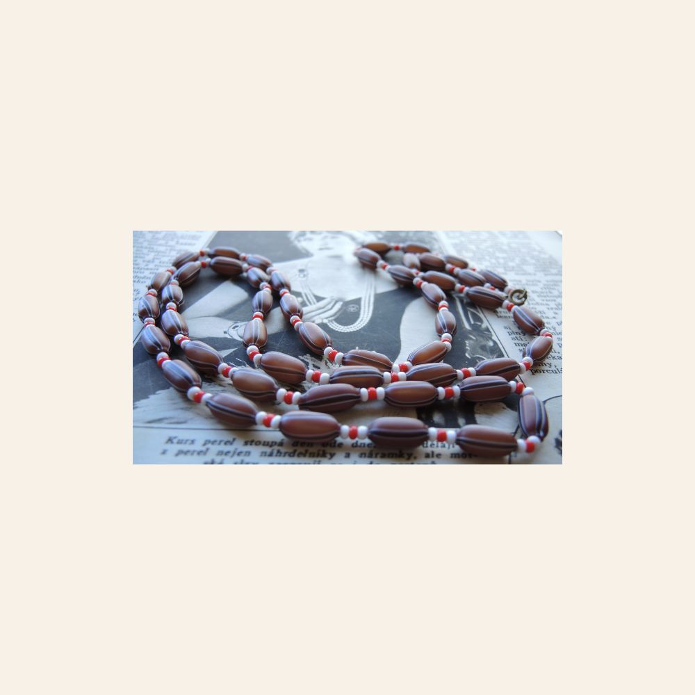 Vintage Czech Hollow Glass Bead Necklace, 1930s Export, 99 cm