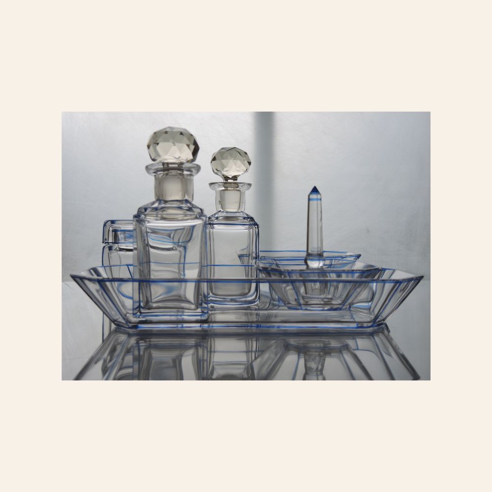 Czechoslovak Art Deco 7-Piece Glass Vanity Set, 1930s