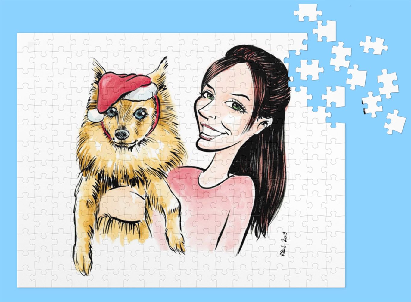 Custom Pet Portrait on Jigsaw Puzzle and its metal box