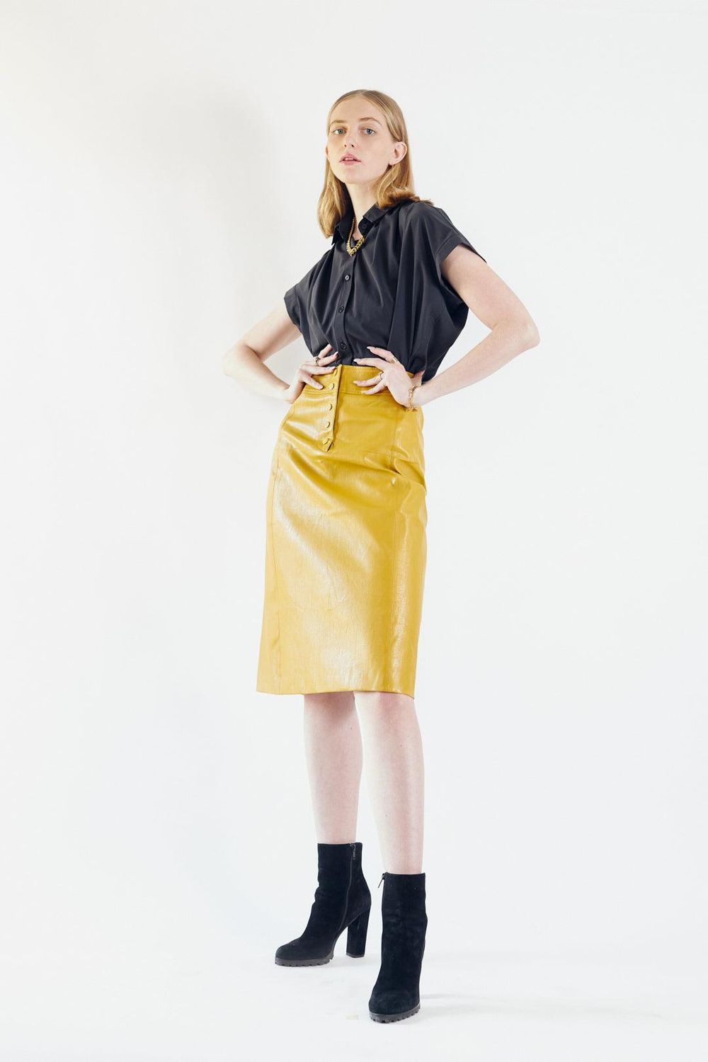 Glossy Vegan Leather Pencil Skirt  Womens Chic Faux Leather Skirt