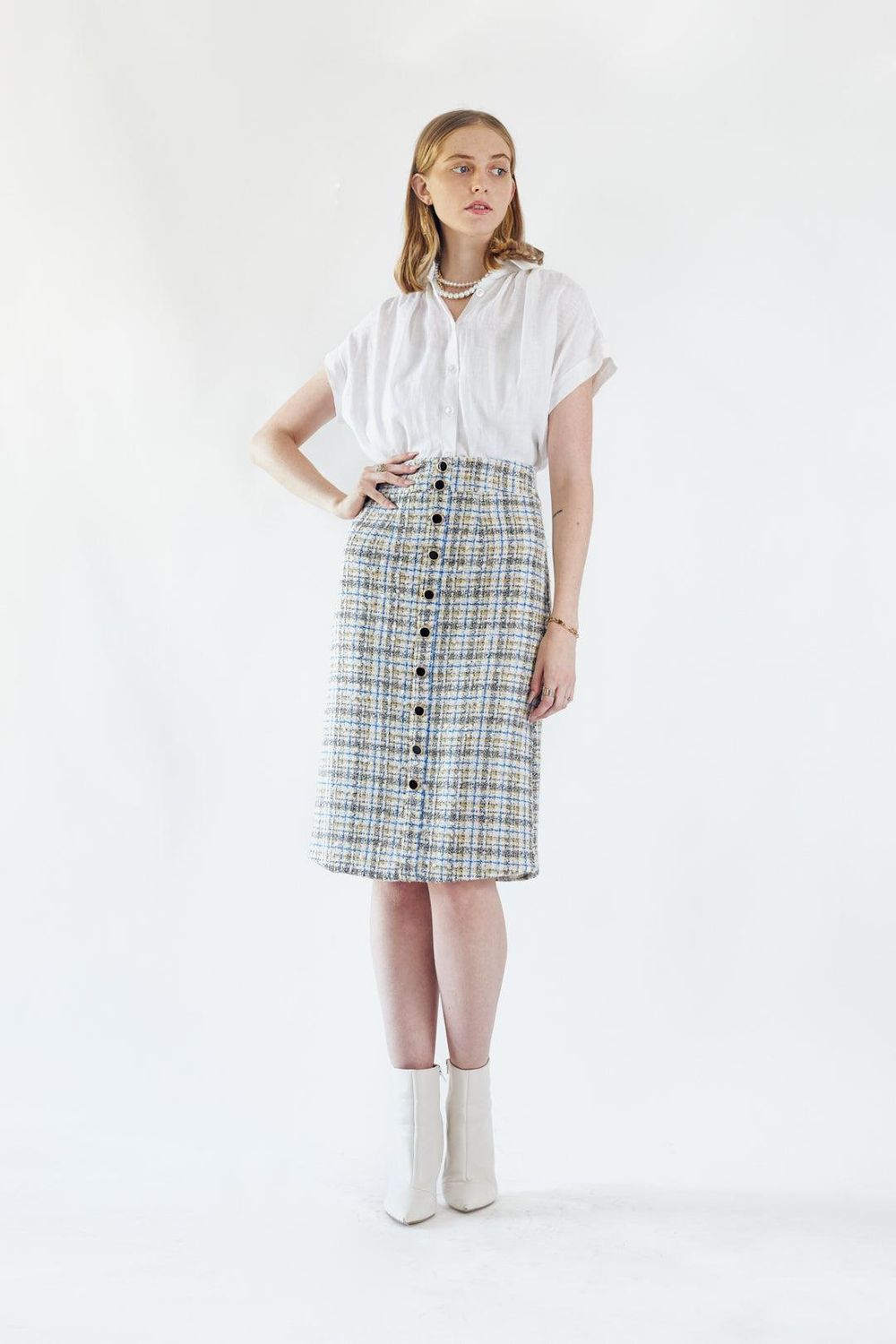 Luxe Plaid Tweed Pencil Skirt  Womens Chic Tweed Skirt