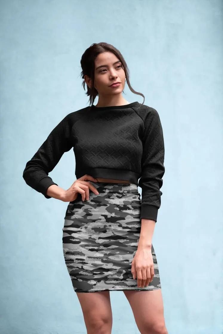 Snow Camouflage Pattern Mosaic Style Plakat Pencil Skirt