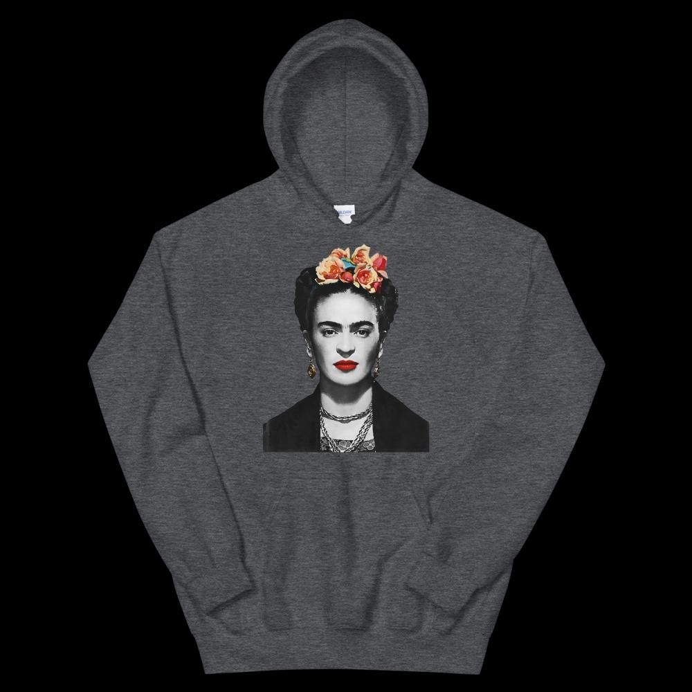 Frida Kahlo With Flowers Poster Artwork Unisex Hoodie, Color: Dark Heather, Size: 2XL