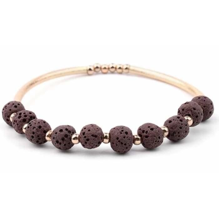 Lava Stone Essential Oil Bracelet - Brown Lava Stone and Gold