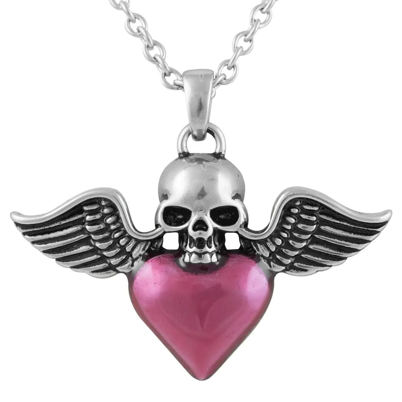 Controse Winged Skull &amp; Heart Necklace