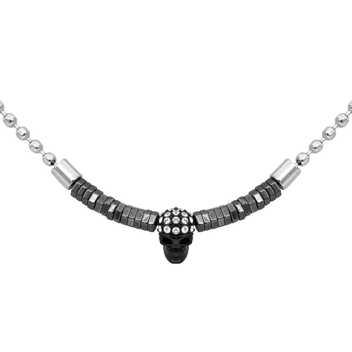 Controse Steel Ball Black skull with Black hematite beads Ne