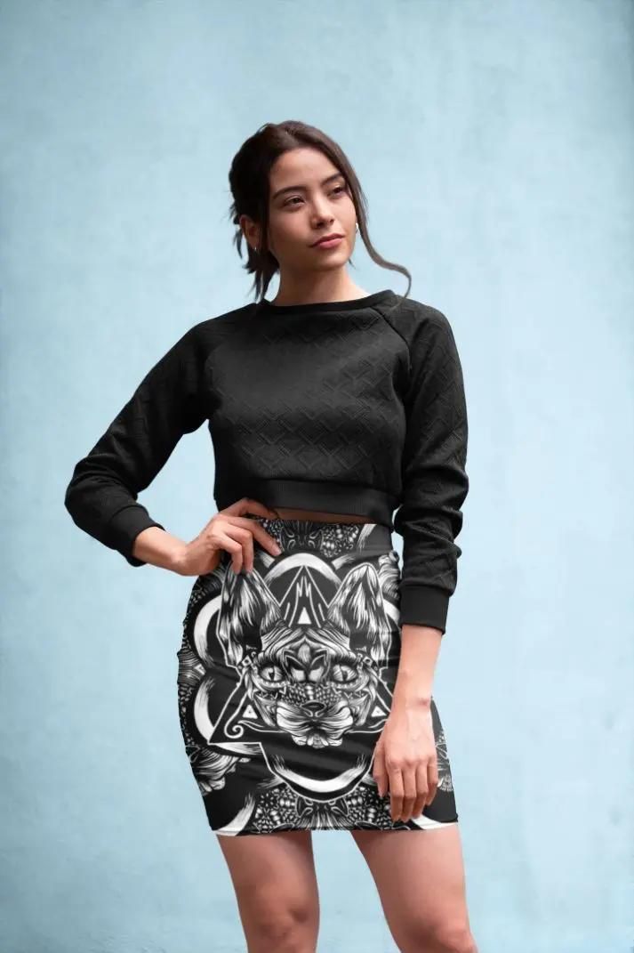SPHYNX PATTERN BW Pencil Skirt