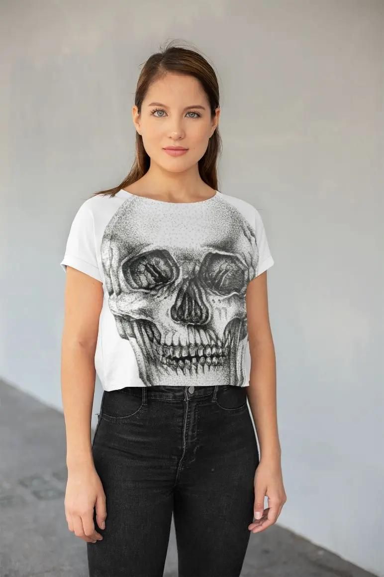 POINTILLISM SKULL All-Over Print Crop Tee