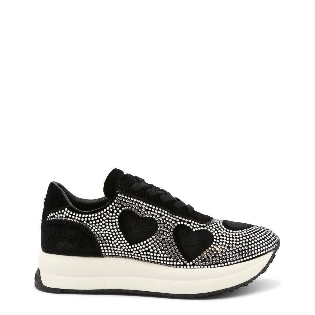 Rhinestone Heart Sneakers - Black, Size: 5