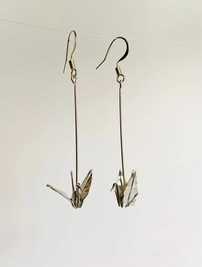 Silver Crane Earrings