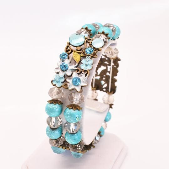 Turquoise Resin &amp; Crystal Beads Stretch Link Bracelet