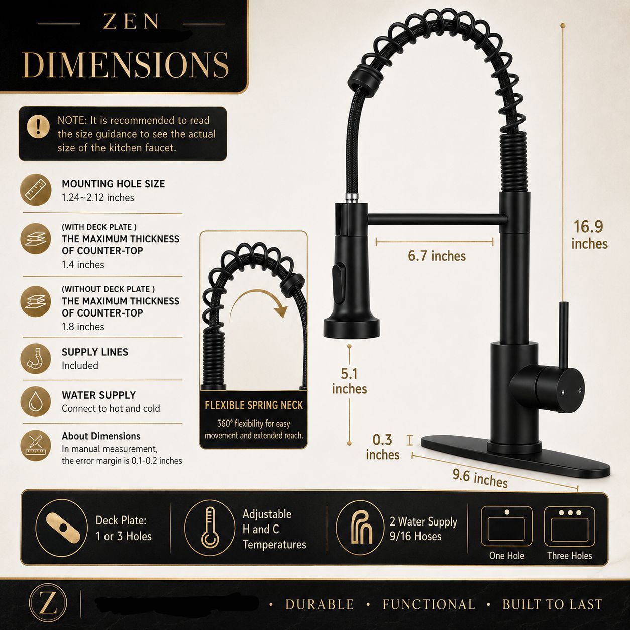 ZEN PDS Matte Black Single-Handle Kitchen Faucet with Pull-Down Sprayer